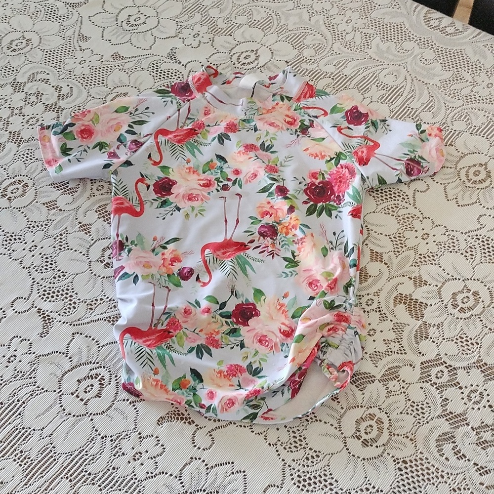 Girls size 9 swim shirt flamingo floral